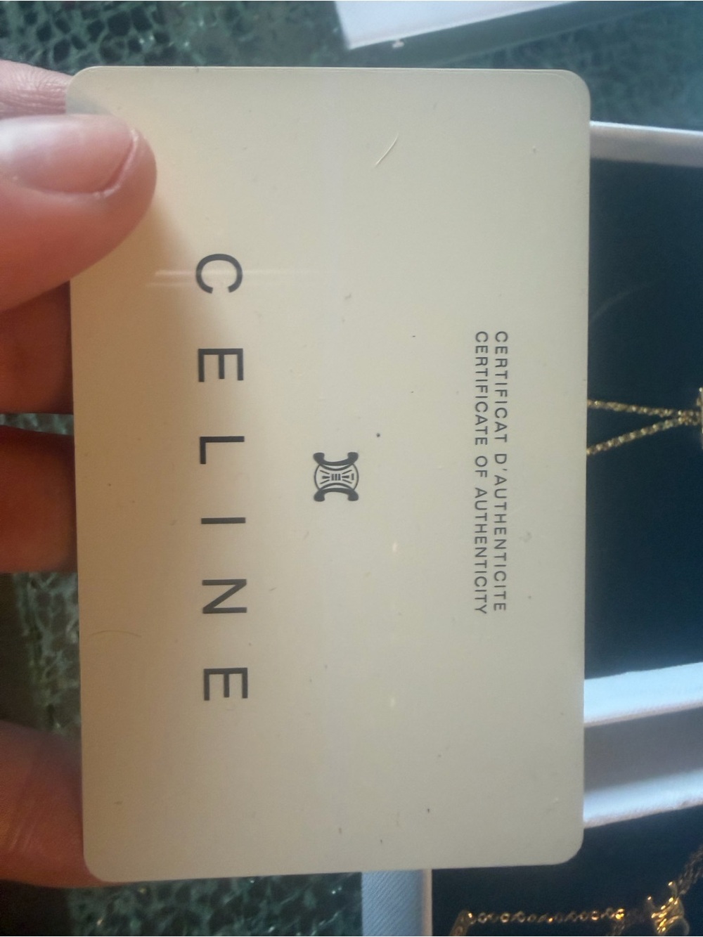 Celine Gold Double-Chain Drop Earrings with Triomphe Motif - Picture 5 of 5